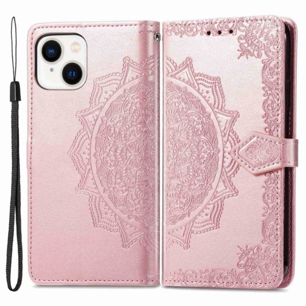 Mandala iPhone 14 Plus læderetui - Pink Pink