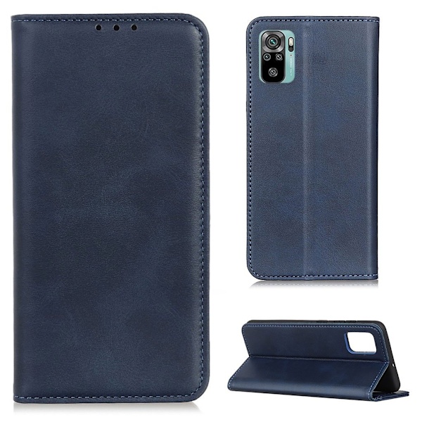 Flip Etui med Pung i Ekte Lær til Xiaomi Redmi Note 10S / Note 10 - Blå Blue