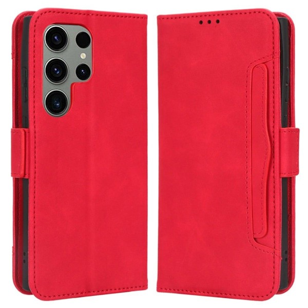 Stilfuldt Læder Etui med Pung til Samsung Galaxy S23 Ultra - Rød Red