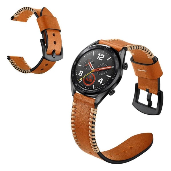 Huawei Watch GT 2 46mm ompelemalla aito nahkainen kellonauha - Ruskea Brown