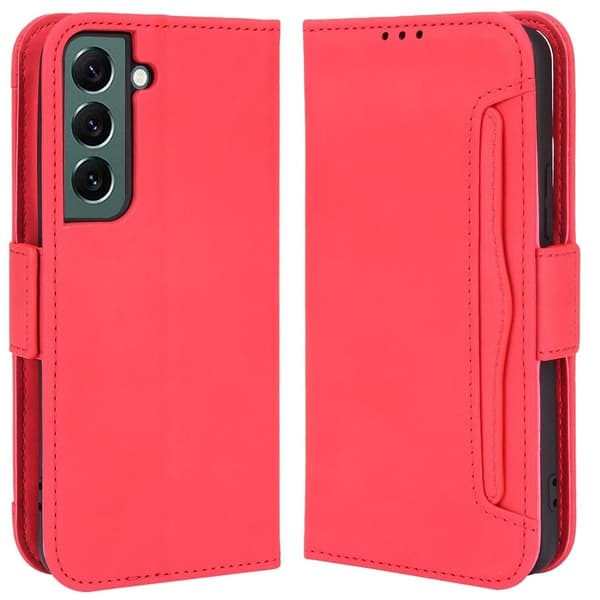 Stilfuldt Læder Etui med Pung til Samsung Galaxy S22 Plus - Rød Red