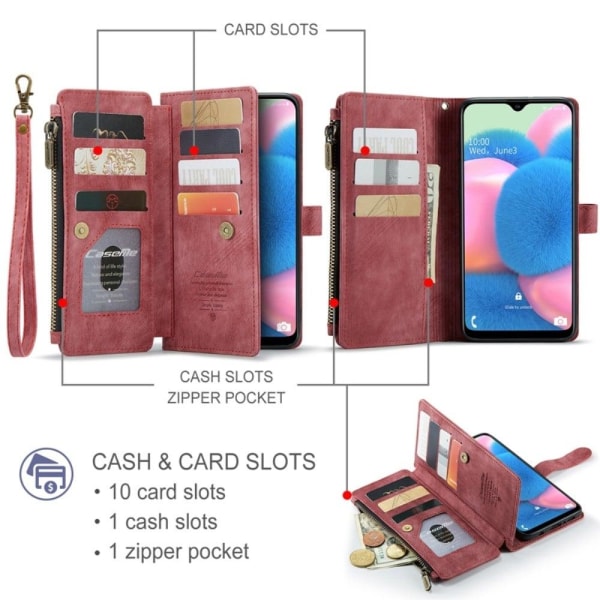 CaseMe vetoketjullinen lompakko-puhelinkotelo Samsung Galaxy A50s / Samsung Galaxy A50 / Samsung Galaxy A30s - Punainen Red