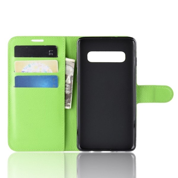 Samsung Galaxy S10 Plus litchi skin læder flip etui - Grøn Green