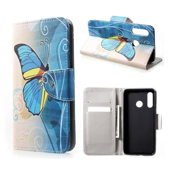 Huawei P30 Lite mønstret læder flip etui - Blå Sommerfugle Blue