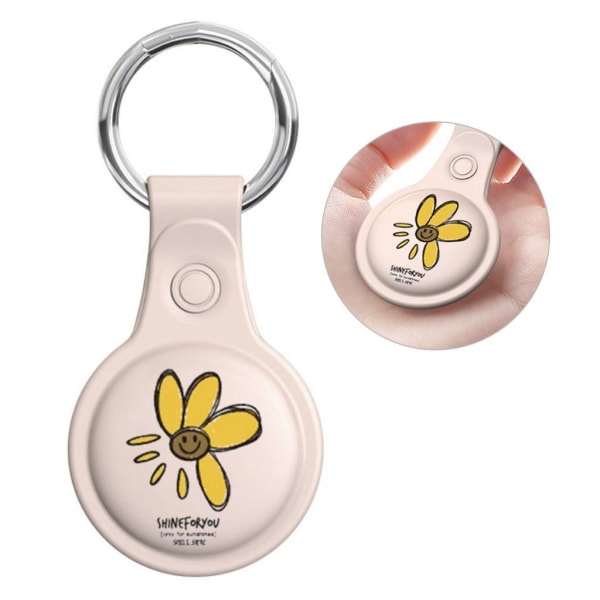 AirTags cute pattern silicone cover with key ring - 4 Petal Sunf Beige