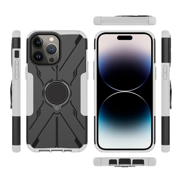 Kickstand-skydd med magnetisk platta för iPhone 14 Pro - Vit Vit