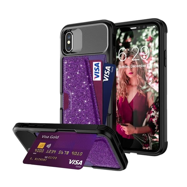 iPhone Xs Magnetisk Absorpsjon Glitrende Skinnetui - Lilla Purple