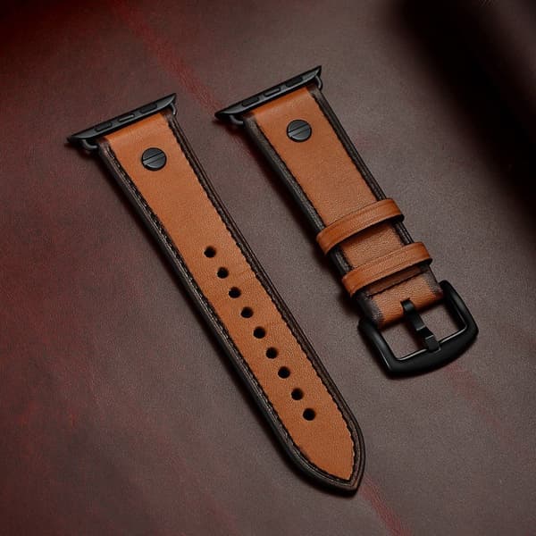 Apple Watch Series 5 40mm nitte dekorations ægte læder Urrem - Brun Brown