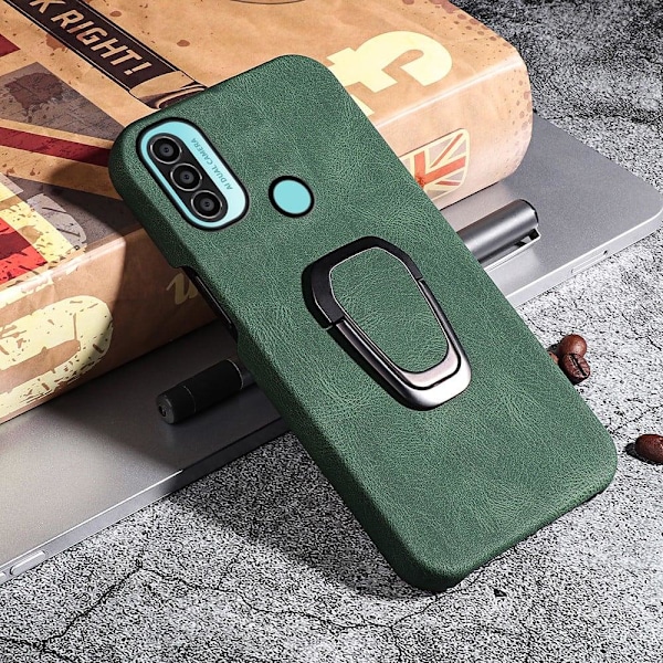 Stötsäkert läderfodral med oval kickstand för Motorola Moto E30 / E20 / E40 - Grön Grön