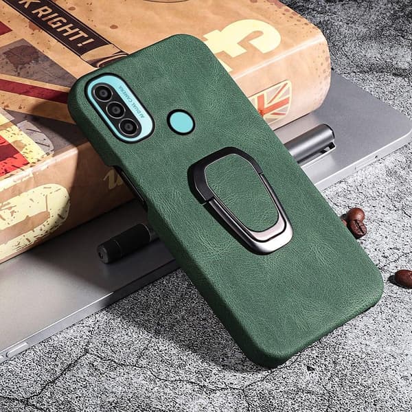 Støtsikkert skinndeksel med ovalt kickstand for Motorola Moto E30 / E20 / E40 - Grønn Green