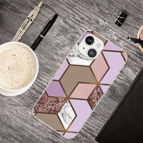 Marmormotiv iPhone 14 Plus skal - Gyllene Frodiga Kakelplattor multifärg