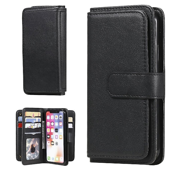 10-slot Lompakko Suojakotelo For iPhone XS - Musta Black
