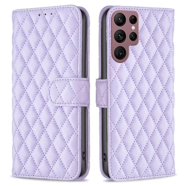 Rombemønster, matt flip-deksel for Samsung Galaxy S22 Ultra - Lilla Purple
