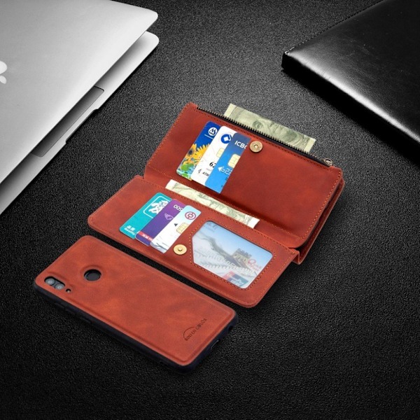 Premium Wallet Huawei P Smart 2019 Etui - Brun Brown