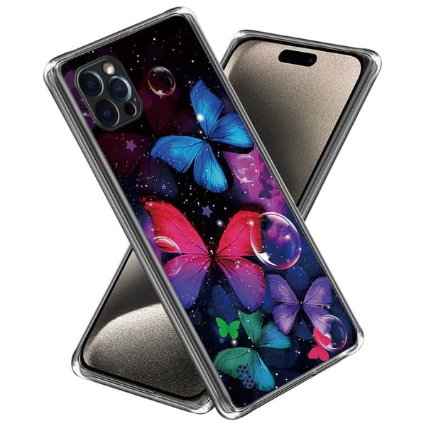 Deco iPhone 16 Pro Max cover - Farverige Sommerfugle Blue