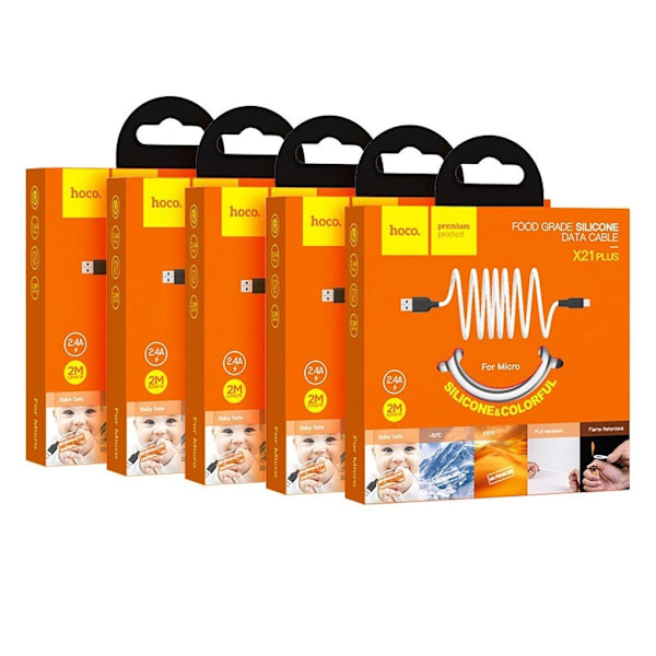 HOCO X21 Plus Silikoneopladerkabel til Micro (L=2M) - Sort & Hvid White