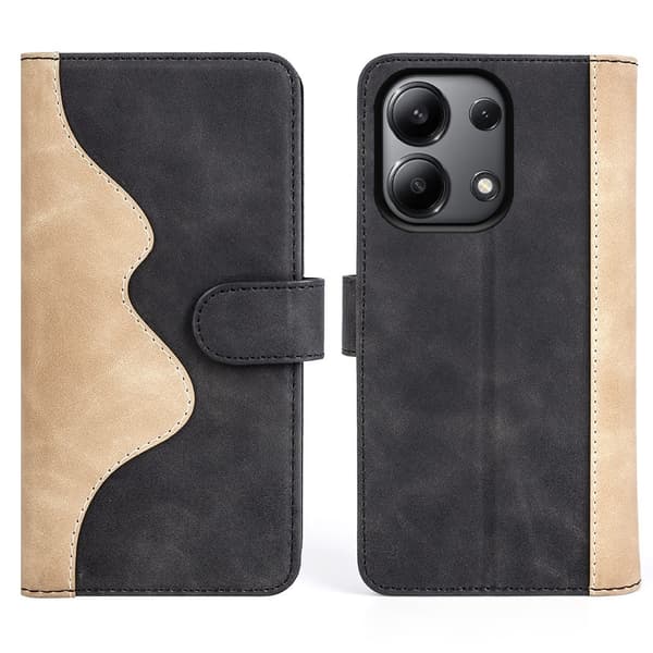 Kaksivärinen nahkainen läppäkotelo Xiaomi Redmi Note 13 4G - Musta Black
