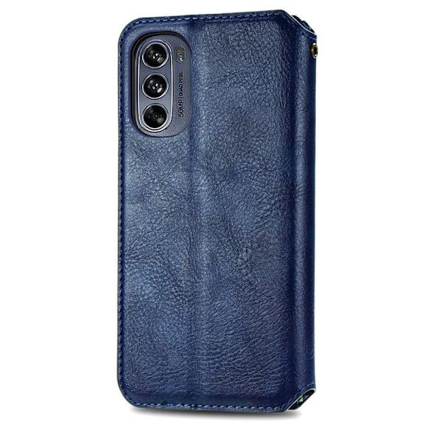 Läder Motorola Moto G62 5G fodral med romb-design - Blå Blå
