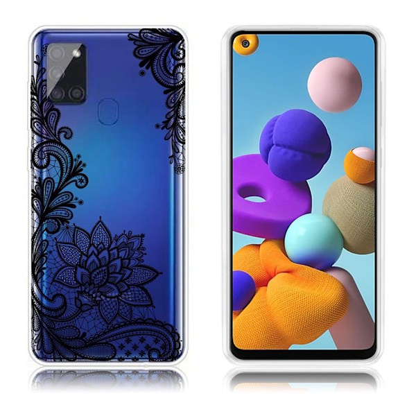 Deco Samsung Galaxy A21s skal - Spetsblomma Svart