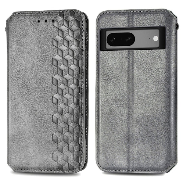 Læder Etui med A Stilfuldt Rhombus Tryk til Google Pixel 7a - Grå Silver grey