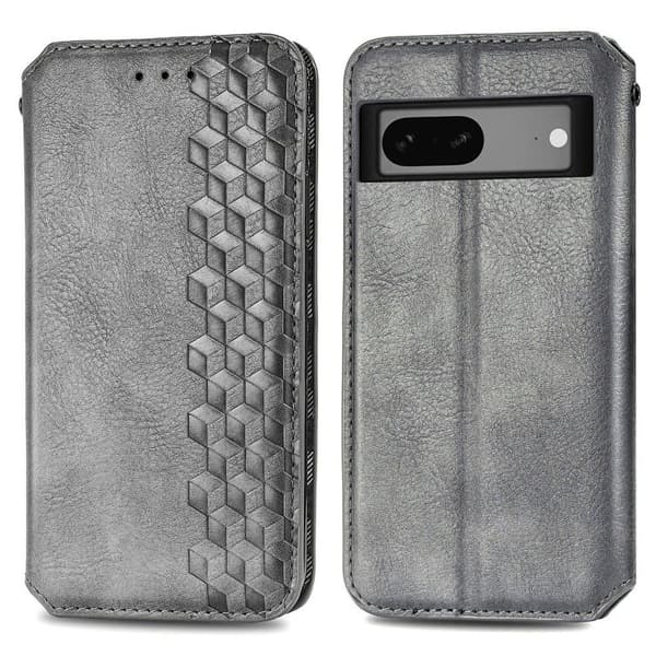 Læretui med A Stilfull Rhombus Imprint til Google Pixel 7a - Grå Silver grey