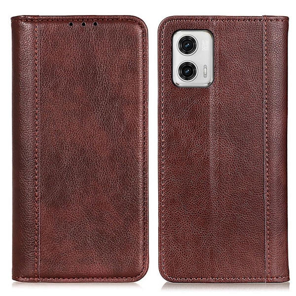 Motorola Moto G73 ægte læderetui med magnetisk lukning - Brun Brown