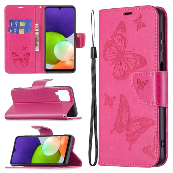 Butterfly läder Samsung Galaxy A22 4G fodral - Rosa Rosa
