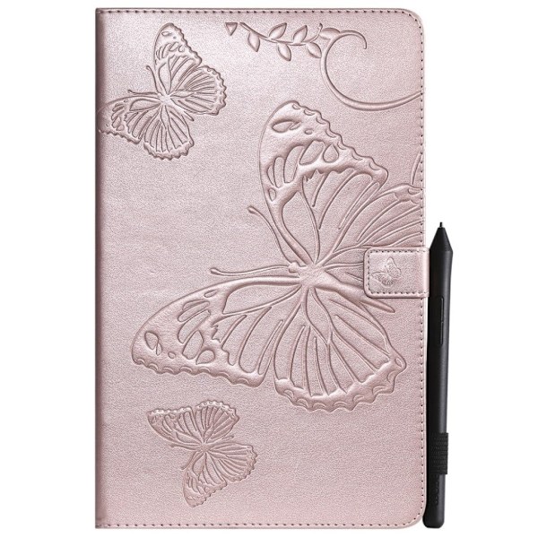 Samsung Galaxy Tab A 10.5 trykt sommerfugl læder flip etui - Rosa Guld Pink