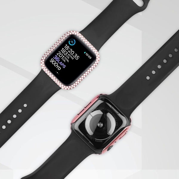 Apple Watch SE 2022 (44mm) strassikoristeinen suojus karkaistulla lasilla - Pinkki Pink