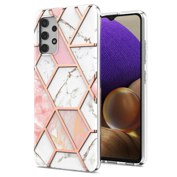 Marble Samsung Galaxy A32 Etui - Rosa / Hvit Pink