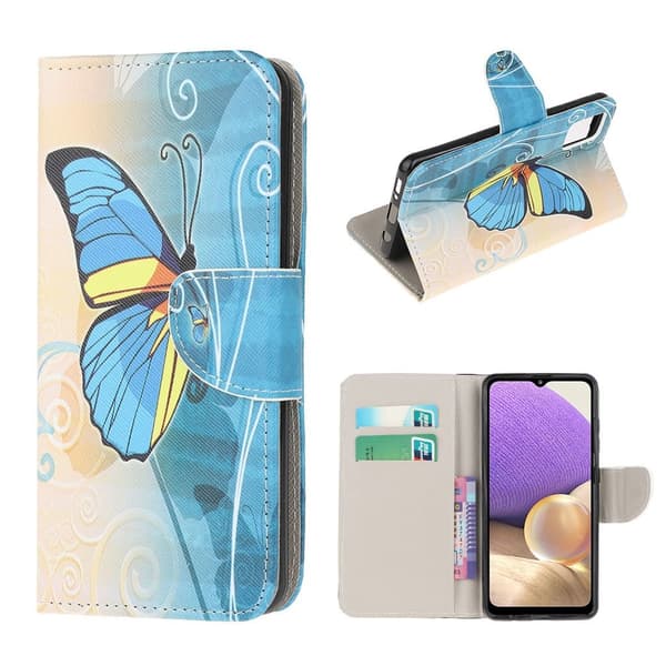 wonderland Samsung Galaxy A32 5G flip etui - blå sommerfugl Blue