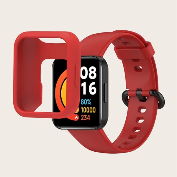 Xiaomi Redmi Watch 2 / Watch 2 Lite silikone urrem og etui - Rød / Sort / Rød Red