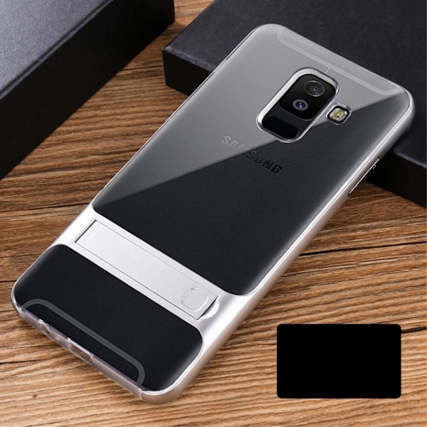 ELEGANCE Samsung Galaxy A6 (2018) mobilskal plast silikon utfällbart ställ - Silver Silvergrå
