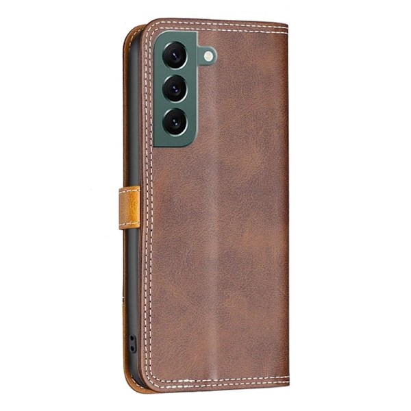 BINFEN tvåfärgat läder Samsung Galaxy S22 Plus fodral - Brun Brun