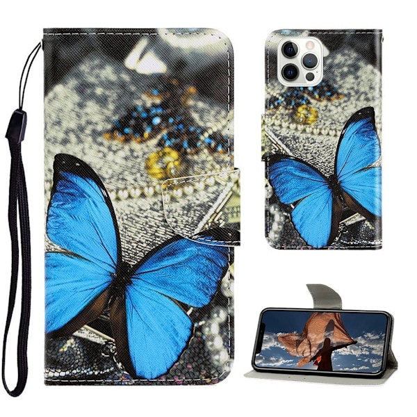 Wonderland iPhone 13 Pro Max flip etui - En Blå Sommerfugl Multicolor