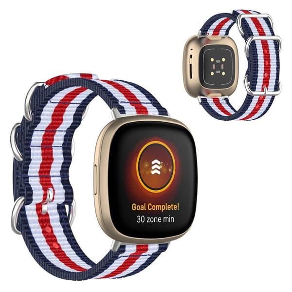 Fitbit Sense / Versa 3 nylon rem - blå / hvid / rød / hvid / blå Multicolor