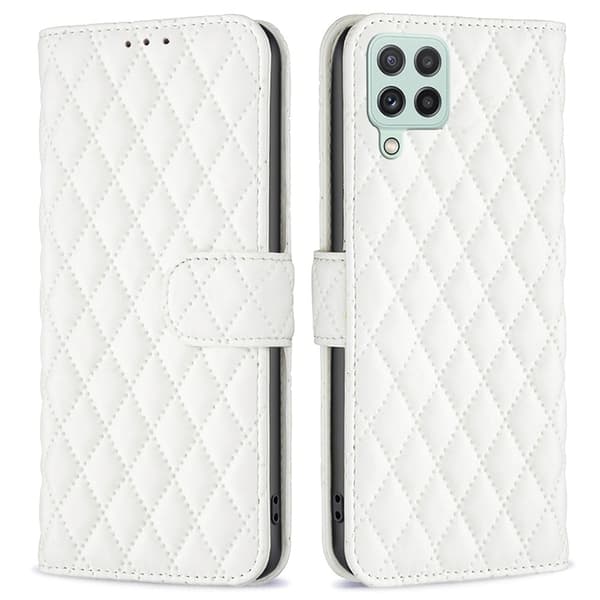 Matt Samsung Galaxy A22 4G fodral med rombmönster - Vit Vit