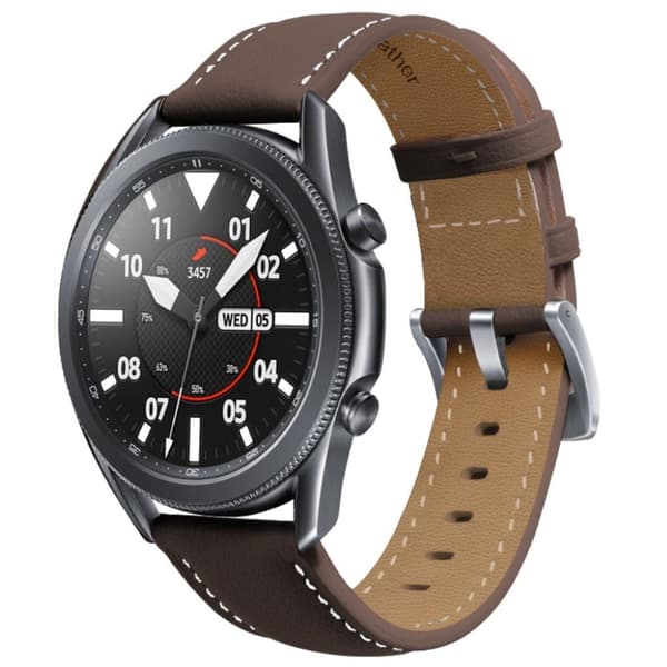 Fine stitch ægte læder rem til Samsung Galaxy Watch 3 (41mm) - kaffe Brown