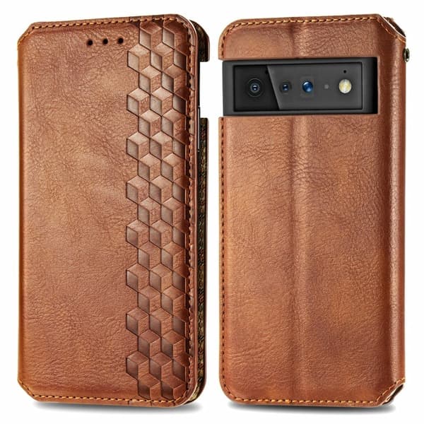 Læretui med A Stilfull Rhombus Imprint til Google Pixel 6 - Brun Brown