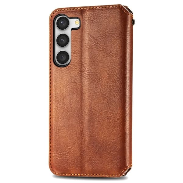 Læder Etui med A Stilfuldt Rhombus Tryk til Samsung Galaxy S23 Plus - Brun Brown