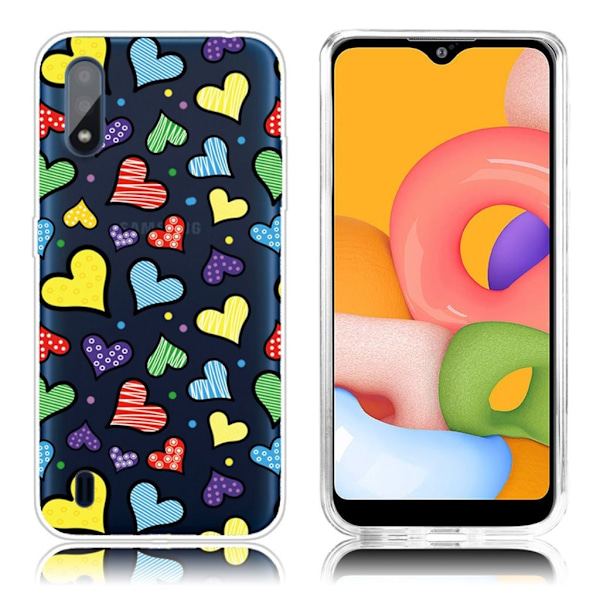 Deco Samsung Galaxy A01 Cover - Farvet Hjerter Multicolor
