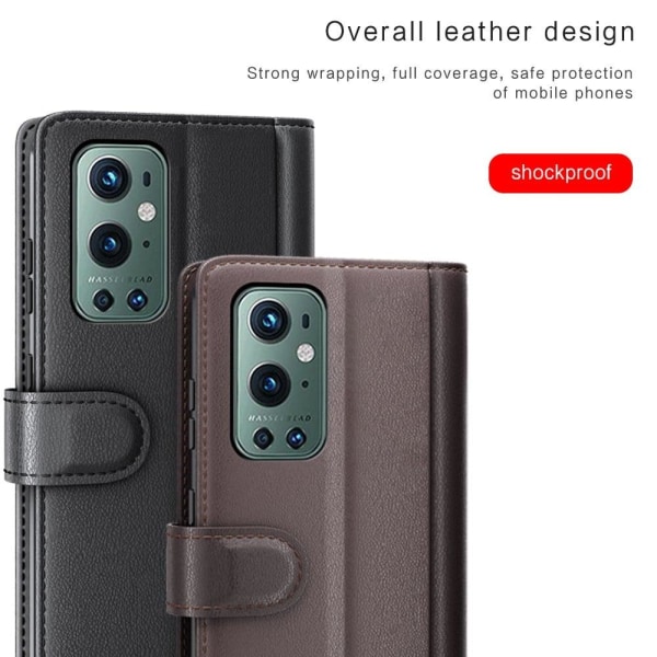 Äkta läder OnePlus 9 Pro fodral med korthållare Brun