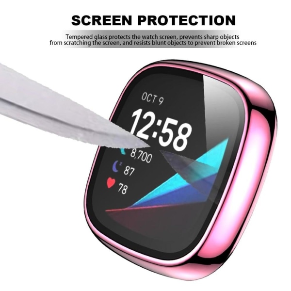 Fitbit Sense / Versa 3 electroplating cover with tempered glass - Pink Rosa