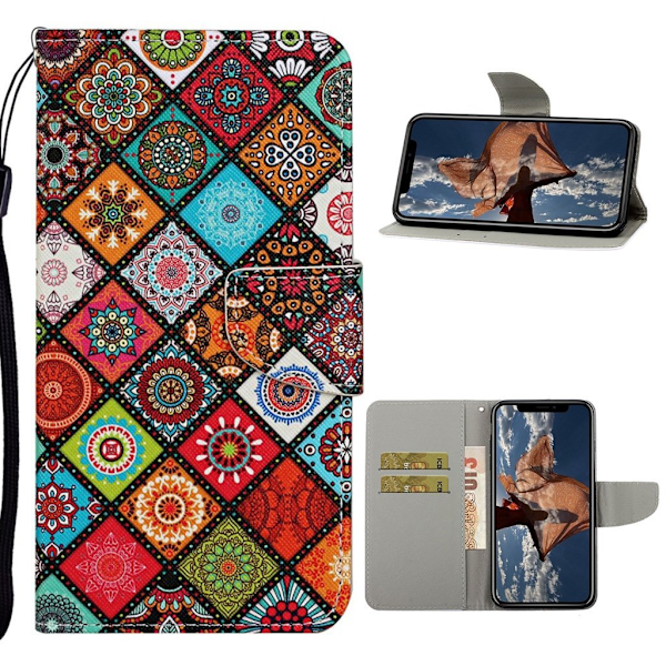 Wonderland iPhone 12 Mini flip etui - Mandala-Blomst Multicolor
