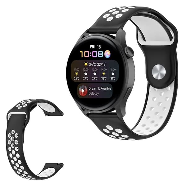 22mm Universal kaksivärinen silikoni ranneke - Musta / Valkoinen Black