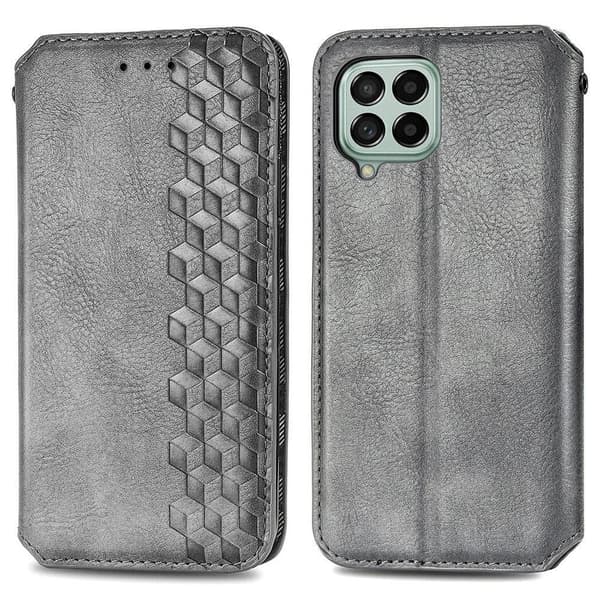 Läder Samsung Galaxy M53 5G fodral med romb-design - Silver/Grå Silvergrå