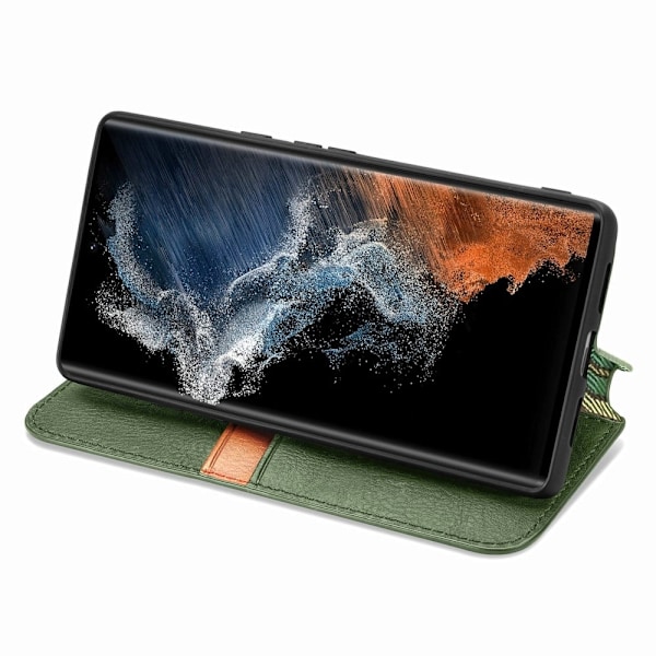 Nahkakotelo With A Stylish Rhombus Imprint For Samsung Galaxy S23 Ultra - Vihreä Green