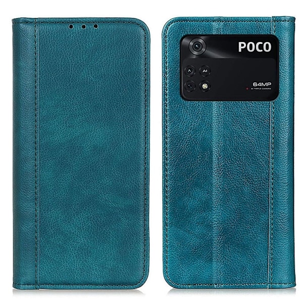 Äkta läder Xiaomi Poco M4 Pro 5G fodral med magnetisk stängning Grön