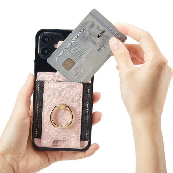 MUXMA Universal korthållare i läder med ringgrepp - Rosa Rosa