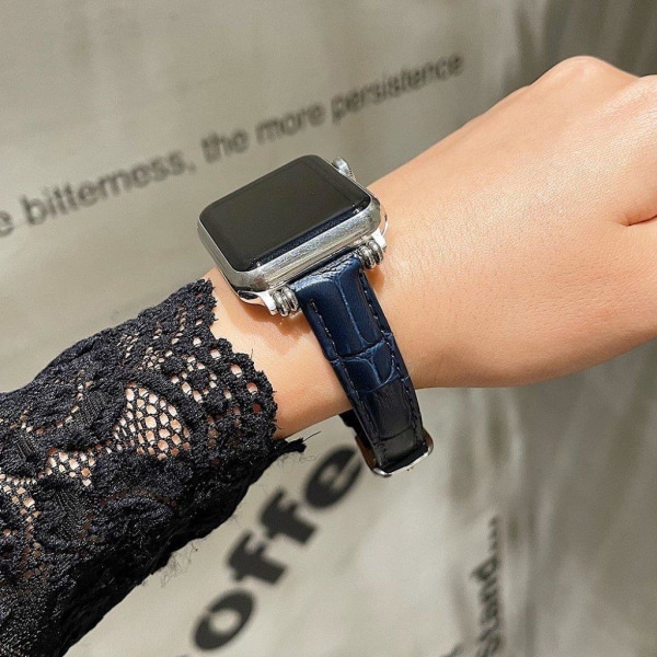 Apple Watch 42mm - 44mm croc style genuine leather watch strap - Blue
